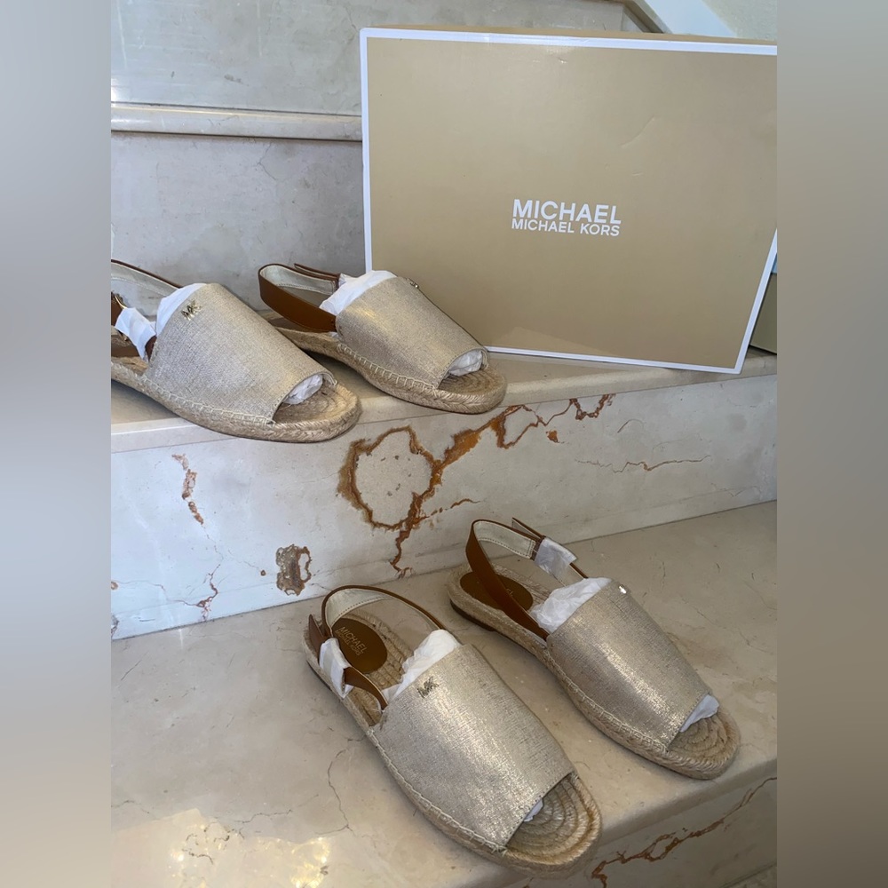 Michael kors fisher espadrille metallic linen pale golf size 8 women
